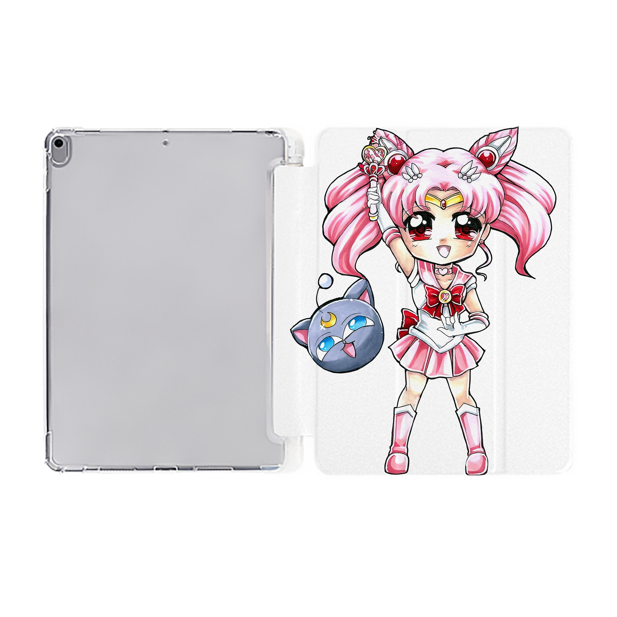 （画像用） 美少女戦士セーラームーン ちびうさ Sailor Moon Chibiusa Tsukino Usagi Small Lady Serenity IPad ケース ペン収納付き 三つ折りスタンド PUレザー×シリコン 対応機種9.5/10.5/10.9インチ